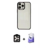 MARSİLYAN™- iPhone 14 Pro Max Kılıf Doruk Doku Prime - Siyah Bilvis 5in1 5D Magic Hayalet Cam Ekran Koruyucu + PVD Metal Kamera Lens - TU