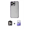 MARSİLYAN™- iPhone 14 Pro Max Kılıf Doruk Doku Prime - Siyah Bilvis 5in1 5D Magic Hayalet Cam Ekran Koruyucu + PVD Metal Kamera Lens - TU