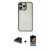 MARSİLYAN™- iPhone 14 Pro Max Kılıf Doruk Doku Prime - Siyah Buffer Hayalet Cam Ekran Koruyucu + Raze Metal Kamera Lens - GD