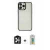 MARSİLYAN™- iPhone 14 Pro Max Kılıf Doruk Doku Prime - Siyah Polymer Nano Ekran Koruyucu + PVD Metal Kamera Lens - TU