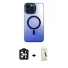 MARSİLYAN™- iPhone 14 Pro Max Kılıf Doruk Klasik Prime - Şeffaf Pasifik Cam Ekran Koruyucu + PVD Metal Kamera Lens - TU