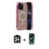 MARSİLYAN™- iPhone 14 Pro Max Kılıf Eksen Çizgi - Şeffaf 360 Full Body Arka Koruyucu + PVD Metal Kamera Lens - TU