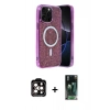 MARSİLYAN™- iPhone 14 Pro Max Kılıf Eksen Çizgi - Şeffaf 360 Full Body Arka Koruyucu + PVD Metal Kamera Lens - TU