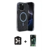 MARSİLYAN™- iPhone 14 Pro Max Kılıf Eksen Çizgi - Şeffaf 360 Full Body Arka Koruyucu + PVD Metal Kamera Lens - TU