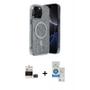 MARSİLYAN™- iPhone 14 Pro Max Kılıf Eksen Çizgi - Şeffaf Royal Nano Ekran Koruyucu + Derin Mor Bilvis Titan Kamera Lens