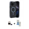 MARSİLYAN™- iPhone 14 Pro Max Kılıf Eksen Çizgi - Şeffaf Royal Nano Ekran Koruyucu + Derin Mor Bilvis Titan Kamera Lens