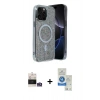 MARSİLYAN™- iPhone 14 Pro Max Kılıf Eksen Çizgi - Şeffaf Royal Nano Ekran Koruyucu + Gümüş Bilvis Titan Kamera Lens