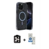 MARSİLYAN™- iPhone 14 Pro Max Kılıf Eksen Çizgi - Şeffaf Royal Nano Ekran Koruyucu + PVD Metal Kamera Lens - TU