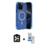 MARSİLYAN™- iPhone 14 Pro Max Kılıf Eksen Çizgi - Şeffaf Royal Nano Ekran Koruyucu + PVD Metal Kamera Lens - TU