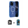 MARSİLYAN™- iPhone 14 Pro Max Kılıf Eksen Çizgi - Siyah 18D Cam Ekran Koruyucu + PVD Metal Kamera Lens - TU