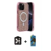 MARSİLYAN™- iPhone 14 Pro Max Kılıf Eksen Çizgi - Siyah 18D Cam Ekran Koruyucu + PVD Metal Kamera Lens - TU
