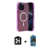MARSİLYAN™- iPhone 14 Pro Max Kılıf Eksen Çizgi - Siyah 18D Cam Ekran Koruyucu + PVD Metal Kamera Lens - TU