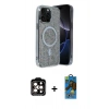 MARSİLYAN™- iPhone 14 Pro Max Kılıf Eksen Çizgi - Siyah 18D Cam Ekran Koruyucu + PVD Metal Kamera Lens - TU