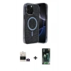 MARSİLYAN™- iPhone 14 Pro Max Kılıf Eksen Çizgi - Siyah 360 Mat Full Body Arka Koruyucu + Bilvis Titan Kamera Lens - GD