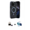 MARSİLYAN™- iPhone 14 Pro Max Kılıf Eksen Çizgi - Siyah 3D Antistatik Cam Ekran Koruyucu + Bilvis Titan Kamera Lens - GD