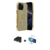 MARSİLYAN™- iPhone 14 Pro Max Kılıf Eksen Çizgi - Siyah 3D Antistatik Cam Ekran Koruyucu + Gümüş Raze Metal Kamera Lens