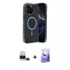 MARSİLYAN™- iPhone 14 Pro Max Kılıf Eksen Çizgi - Siyah Bilvis 5in1 5D Magic Hayalet Cam Ekran Koruyucu + Bilvis Titan Kamera Lens - GD