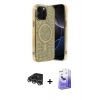 MARSİLYAN™- iPhone 14 Pro Max Kılıf Eksen Çizgi - Siyah Bilvis 5in1 5D Magic Hayalet Cam Ekran Koruyucu + Gümüş Raze Metal Kamera Lens