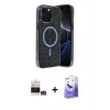 MARSİLYAN™- iPhone 14 Pro Max Kılıf Eksen Çizgi - Siyah Bilvis 5in1 5D Magic Hayalet Cam Ekran Koruyucu + Bilvis Titan Kamera Lens - GS
