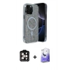 MARSİLYAN™- iPhone 14 Pro Max Kılıf Eksen Çizgi - Siyah Bilvis 5in1 5D Magic Hayalet Cam Ekran Koruyucu + PVD Metal Kamera Lens - TU