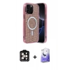 MARSİLYAN™- iPhone 14 Pro Max Kılıf Eksen Çizgi - Siyah Bilvis 5in1 5D Magic Hayalet Cam Ekran Koruyucu + PVD Metal Kamera Lens - TU