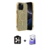 MARSİLYAN™- iPhone 14 Pro Max Kılıf Eksen Çizgi - Siyah Bilvis 5in1 5D Magic Hayalet Cam Ekran Koruyucu + PVD Metal Kamera Lens - TU