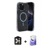 MARSİLYAN™- iPhone 14 Pro Max Kılıf Eksen Çizgi - Siyah Bilvis 5in1 5D Magic Hayalet Cam Ekran Koruyucu + PVD Metal Kamera Lens - TU