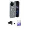 MARSİLYAN™- iPhone 14 Pro Max Kılıf Eksen Çizgi - Siyah Bilvis 5in1 5D Magic Hayalet Cam Ekran Koruyucu + Gümüş Raze Metal Kamera Lens