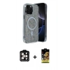 MARSİLYAN™- iPhone 14 Pro Max Kılıf Eksen Çizgi - Siyah Buffer Cam Ekran Koruyucu + PVD Metal Kamera Lens - TU