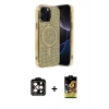 MARSİLYAN™- iPhone 14 Pro Max Kılıf Eksen Çizgi - Siyah Buffer Cam Ekran Koruyucu + PVD Metal Kamera Lens - TU