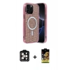 MARSİLYAN™- iPhone 14 Pro Max Kılıf Eksen Çizgi - Siyah Buffer Cam Ekran Koruyucu + PVD Metal Kamera Lens - TU