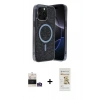 MARSİLYAN™- iPhone 14 Pro Max Kılıf Eksen Çizgi - Siyah Mat Seramik Nano Ekran Koruyucu + Bilvis Titan Kamera Lens - GS