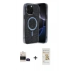 MARSİLYAN™- iPhone 14 Pro Max Kılıf Eksen Çizgi - Siyah Mat Seramik Nano Ekran Koruyucu + Bilvis Titan Kamera Lens - SH