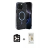MARSİLYAN™- iPhone 14 Pro Max Kılıf Eksen Çizgi - Siyah Mat Seramik Nano Ekran Koruyucu + Turuncu PVD Metal Kamera Lens