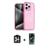 MARSİLYAN™- iPhone 14 Pro Max Kılıf Eksen Doku Koleksiyonu - Şeffaf 360 Full Body Arka Koruyucu + Turuncu PVD Metal Kamera Lens