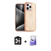 MARSİLYAN™- iPhone 14 Pro Max Kılıf Eksen Doku Koleksiyonu - Siyah Bilvis 5in1 5D Magic Hayalet Cam Ekran Koruyucu + Turuncu PVD Metal Kamera Lens
