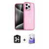 MARSİLYAN™- iPhone 14 Pro Max Kılıf Eksen Doku Koleksiyonu - Siyah Bilvis 5in1 5D Magic Hayalet Cam Ekran Koruyucu + Turuncu PVD Metal Kamera Lens