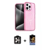 MARSİLYAN™- iPhone 14 Pro Max Kılıf Eksen Doku Koleksiyonu - Siyah Buffer Hayalet Cam Ekran Koruyucu + Turuncu PVD Metal Kamera Lens