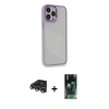 MARSİLYAN™- iPhone 14 Pro Max Kılıf Eksen Doku Prime - Şeffaf 360 Full Body Arka Koruyucu + Gümüş Raze Metal Kamera Lens