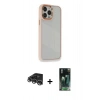 MARSİLYAN™- iPhone 14 Pro Max Kılıf Eksen Doku Prime - Şeffaf 360 Full Body Arka Koruyucu + Gümüş Raze Metal Kamera Lens