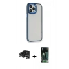 MARSİLYAN™- iPhone 14 Pro Max Kılıf Eksen Doku Prime - Şeffaf 360 Full Body Arka Koruyucu + Gümüş Raze Metal Kamera Lens