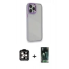MARSİLYAN™- iPhone 14 Pro Max Kılıf Eksen Doku Prime - Şeffaf 360 Full Body Arka Koruyucu + PVD Metal Kamera Lens - TU