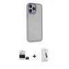 MARSİLYAN™- iPhone 14 Pro Max Kılıf Eksen Doku Prime - Şeffaf Pasifik Cam Ekran Koruyucu + Bilvis Titan Kamera Lens - DNMR