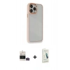 MARSİLYAN™- iPhone 14 Pro Max Kılıf Eksen Doku Prime - Şeffaf Pasifik Cam Ekran Koruyucu + Gold Bilvis Titan Kamera Lens