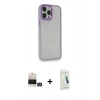 MARSİLYAN™- iPhone 14 Pro Max Kılıf Eksen Doku Prime - Şeffaf Pasifik Cam Ekran Koruyucu + Gold Bilvis Titan Kamera Lens