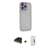 MARSİLYAN™- iPhone 14 Pro Max Kılıf Eksen Doku Prime - Şeffaf Pasifik Cam Ekran Koruyucu + Raze Metal Kamera Lens - GD