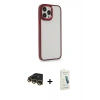 MARSİLYAN™- iPhone 14 Pro Max Kılıf Eksen Doku Prime - Şeffaf Pasifik Cam Ekran Koruyucu + Raze Metal Kamera Lens - GD