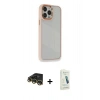 MARSİLYAN™- iPhone 14 Pro Max Kılıf Eksen Doku Prime - Şeffaf Pasifik Cam Ekran Koruyucu + Raze Metal Kamera Lens - GD