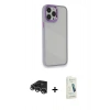 MARSİLYAN™- iPhone 14 Pro Max Kılıf Eksen Doku Prime - Şeffaf Pasifik Cam Ekran Koruyucu + Raze Metal Kamera Lens - GS