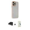 MARSİLYAN™- iPhone 14 Pro Max Kılıf Eksen Doku Prime - Şeffaf Pasifik Cam Ekran Koruyucu + Raze Metal Kamera Lens - GS